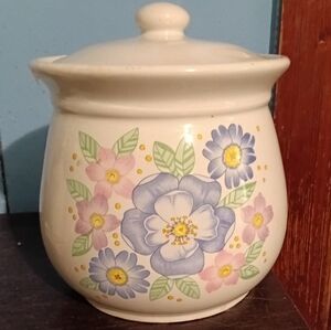 Floral Ceramic Jar with Lid Vintage Rare